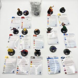 Heroclix DC Comics Uncommon, Super Rare, Unique Mixed Lot of 15 with Cards Lot A